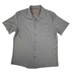 Hi-Tec Mens Large Grey Grid Short Sleeve Button Down Hiking Shirt Ventilated L